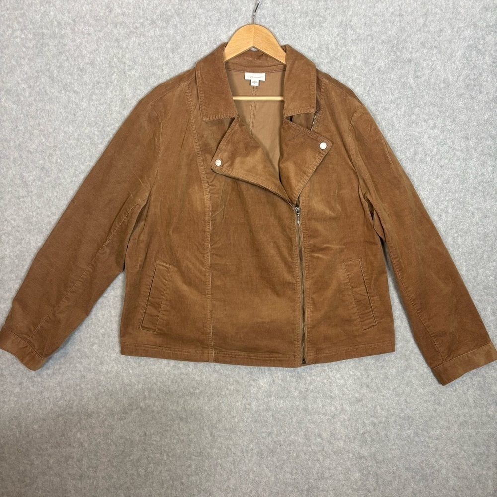 J. Jill Corduroy Full Zip Moto Jacket Coat-Washed Rye Brown-Women Size 2X - Picture 3 of 9